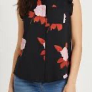 Who What Wear Black Sleeveless Camisole with Red & Pink Floral Print